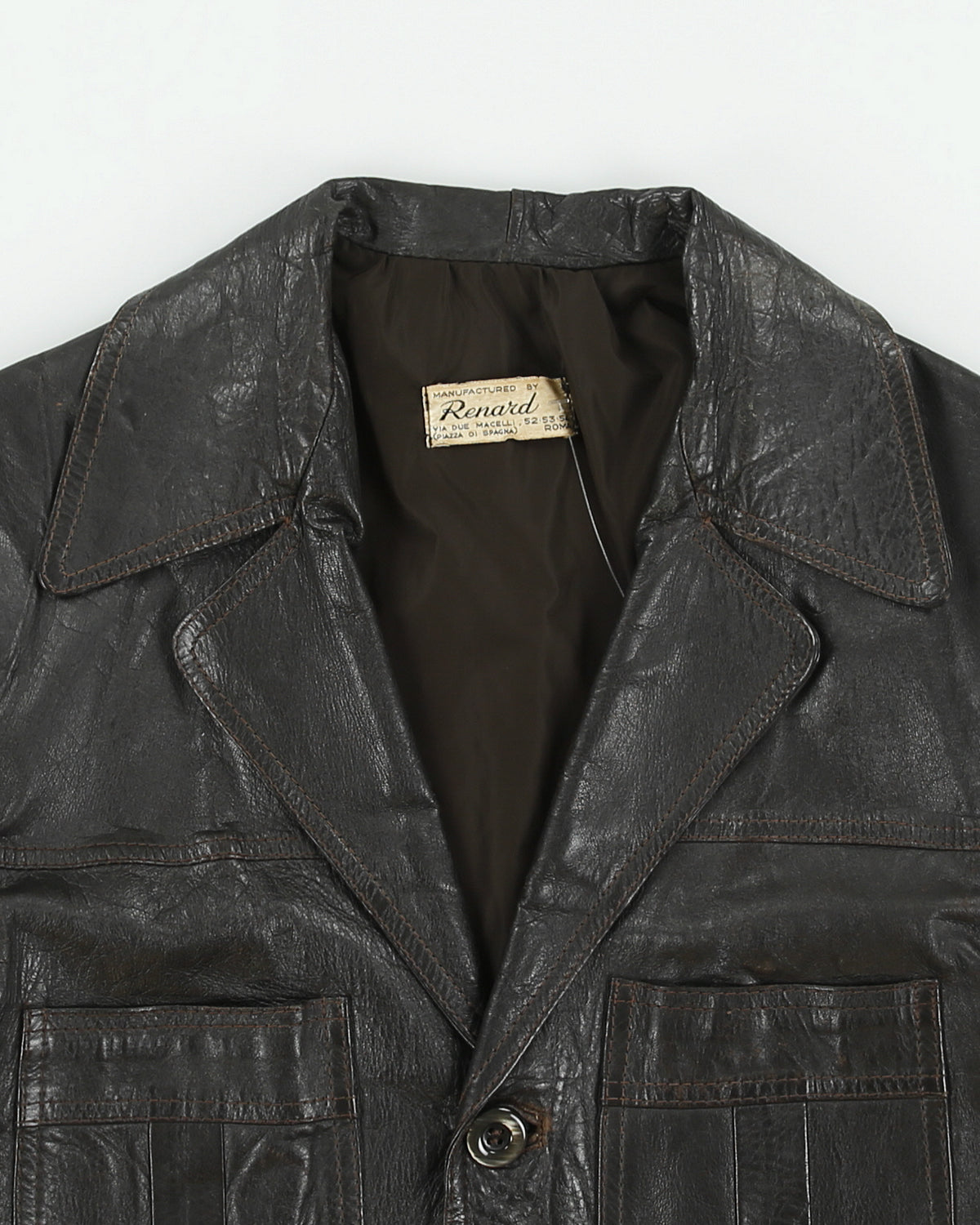 Vintage 1960s Renard Dark Brown Goatskin Leather Mid Length Lapel Jacket - M
