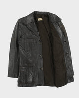 Vintage 1960s Renard Dark Brown Goatskin Leather Mid Length Lapel Jacket - M