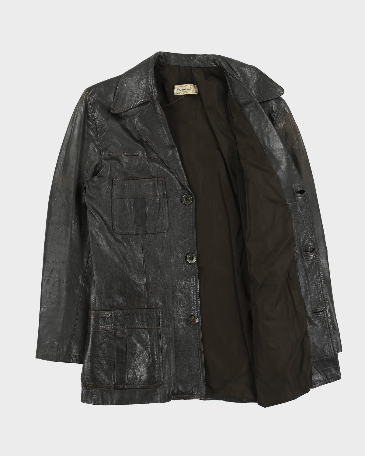 Vintage 1960s Renard Dark Brown Goatskin Leather Mid Length Lapel Jacket - M