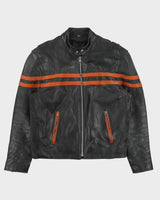 Vintage Y2K 00s Heavyweight Leather Striped Classic Cafe Racer Biker Jacket - L