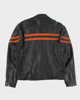 Vintage Y2K 00s Heavyweight Leather Striped Classic Cafe Racer Biker Jacket - L