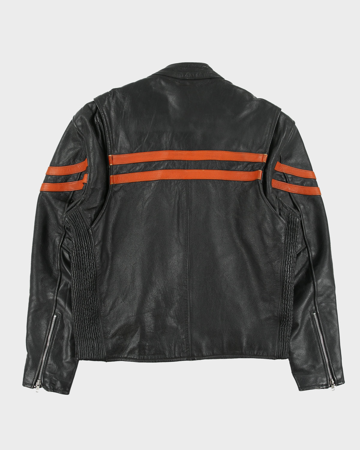 Vintage Y2K 00s Heavyweight Leather Striped Classic Cafe Racer Biker Jacket - L