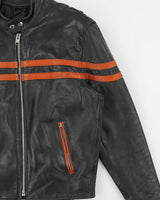 Vintage Y2K 00s Heavyweight Leather Striped Classic Cafe Racer Biker Jacket - L