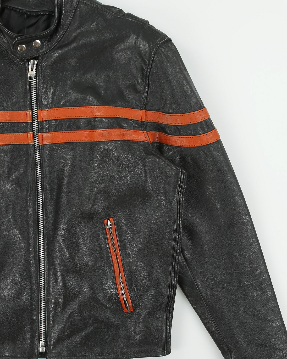 Vintage Y2K 00s Heavyweight Leather Striped Classic Cafe Racer Biker Jacket - L