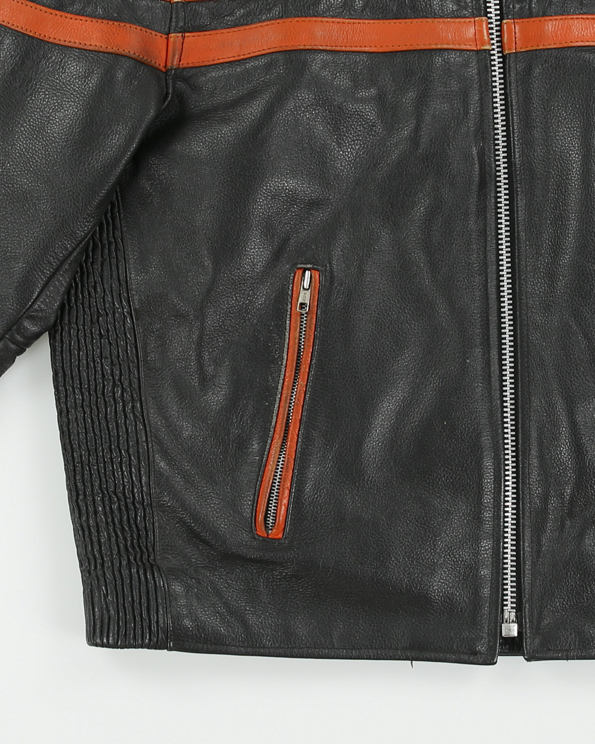 Vintage Y2K 00s Heavyweight Leather Striped Classic Cafe Racer Biker Jacket - L