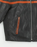 Vintage Y2K 00s Heavyweight Leather Striped Classic Cafe Racer Biker Jacket - L