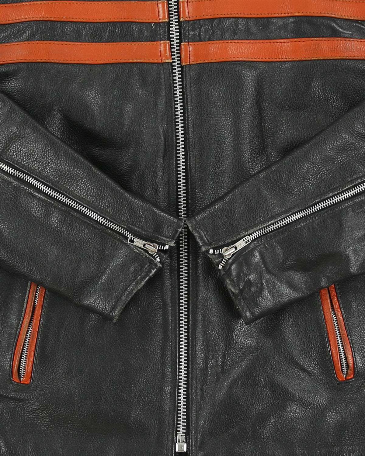 Vintage Y2K 00s Heavyweight Leather Striped Classic Cafe Racer Biker Jacket - L