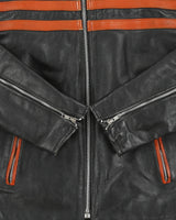Vintage Y2K 00s Heavyweight Leather Striped Classic Cafe Racer Biker Jacket - L