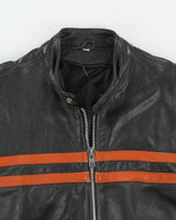 Vintage Y2K 00s Heavyweight Leather Striped Classic Cafe Racer Biker Jacket - L