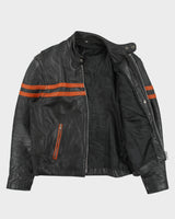 Vintage Y2K 00s Heavyweight Leather Striped Classic Cafe Racer Biker Jacket - L