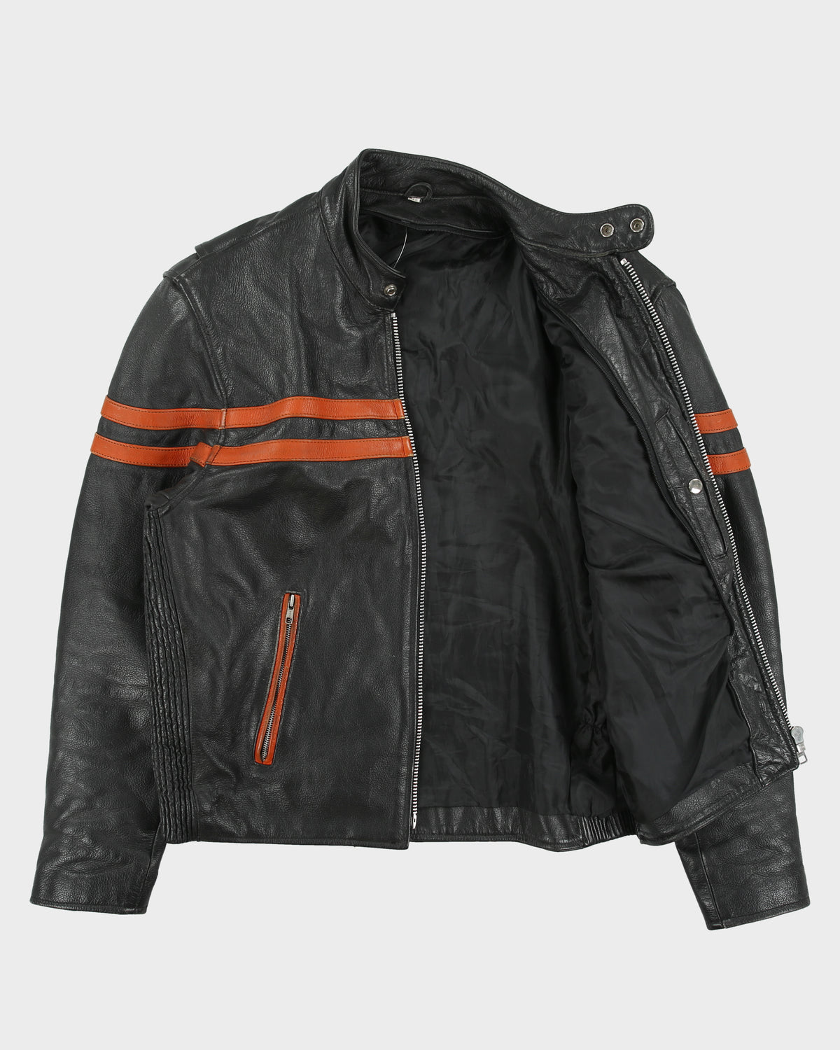 Vintage Y2K 00s Heavyweight Leather Striped Classic Cafe Racer Biker Jacket - L