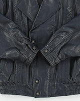 Vintage 1980s Shakespeare Italy Navy Calfskin Leather Double Breasted Bomber Jacket - S