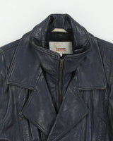 Vintage 1980s Shakespeare Italy Navy Calfskin Leather Double Breasted Bomber Jacket - S
