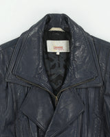 Vintage 1980s Shakespeare Italy Navy Calfskin Leather Double Breasted Bomber Jacket - S