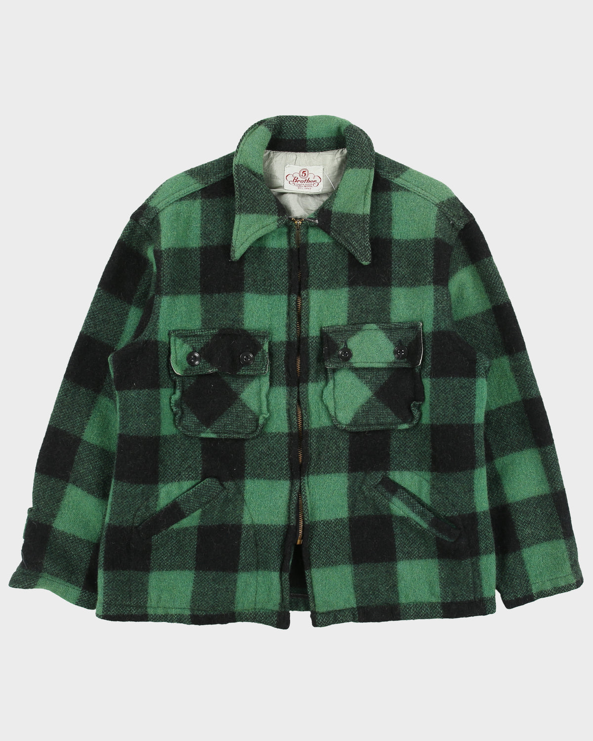 Vintage 1960s 5 Brother Buffalo Plaid Wool Union Made In USA Mackinaw Jacket - M