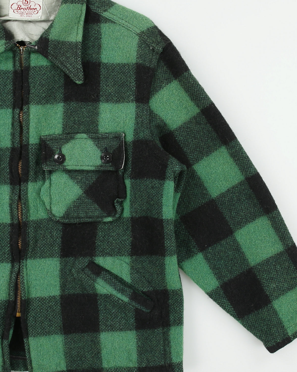 Vintage 1960s 5 Brother Buffalo Plaid Wool Union Made In USA Mackinaw Jacket - M