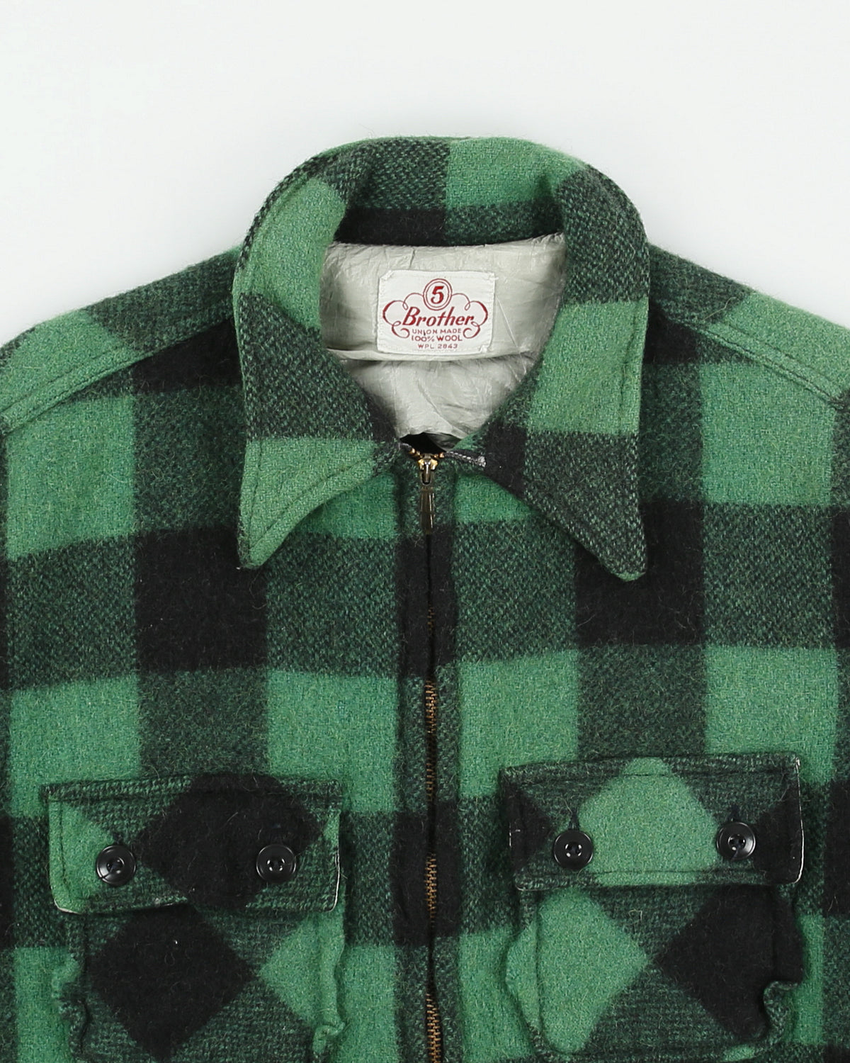 Vintage 1960s 5 Brother Buffalo Plaid Wool Union Made In USA Mackinaw Jacket - M