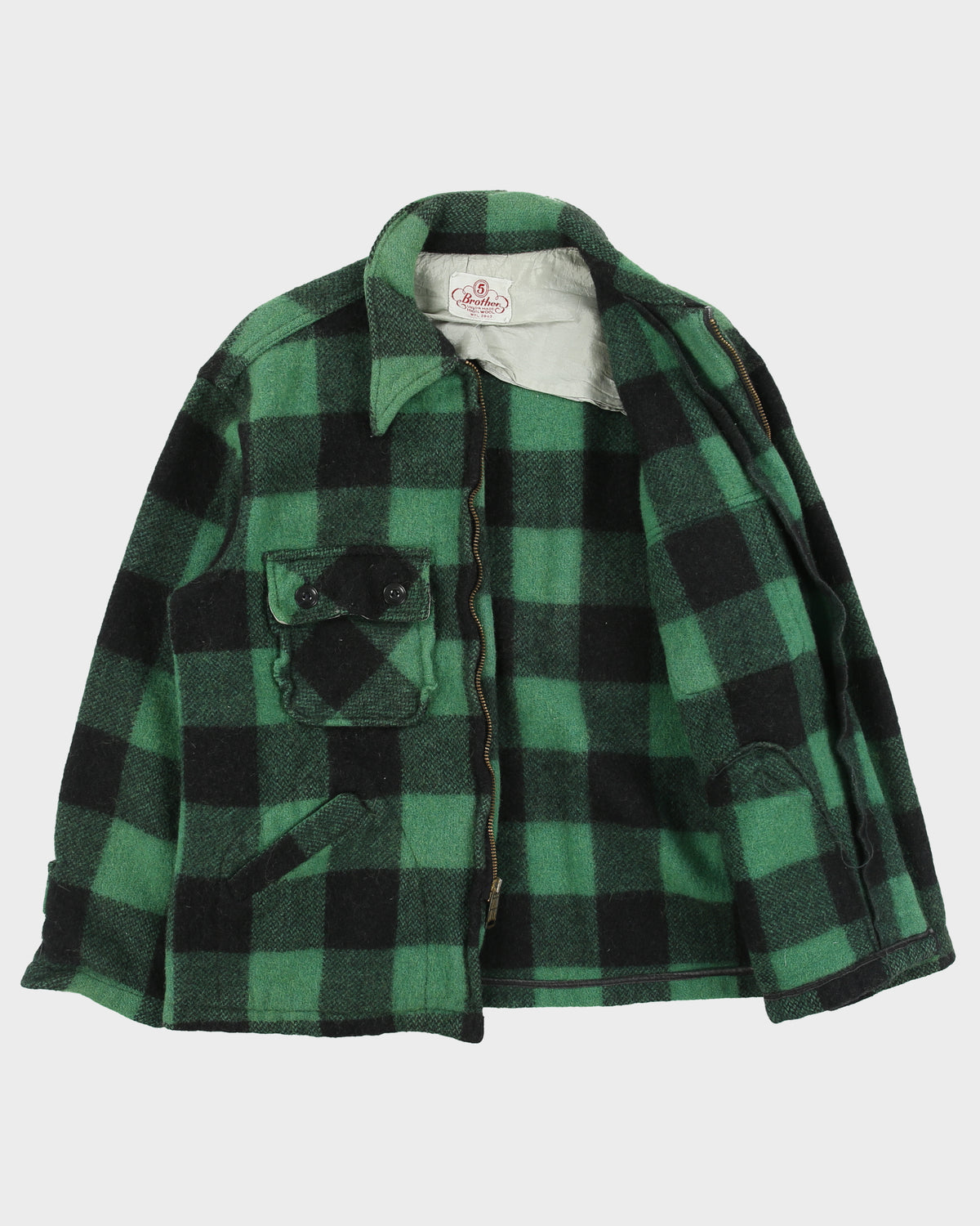 Vintage 1960s 5 Brother Buffalo Plaid Wool Union Made In USA Mackinaw Jacket - M