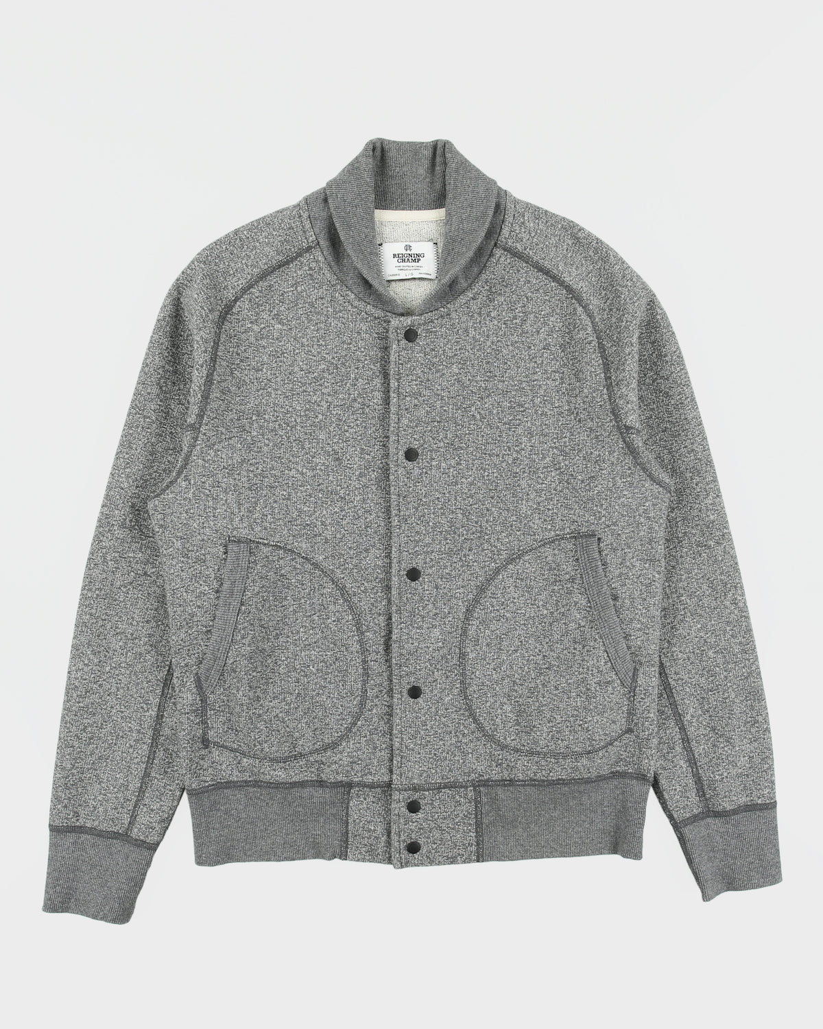 Reigning Champ Marl Grey Hand Crafted In Canada Heavyweight Jersey Bomber Jacket - L