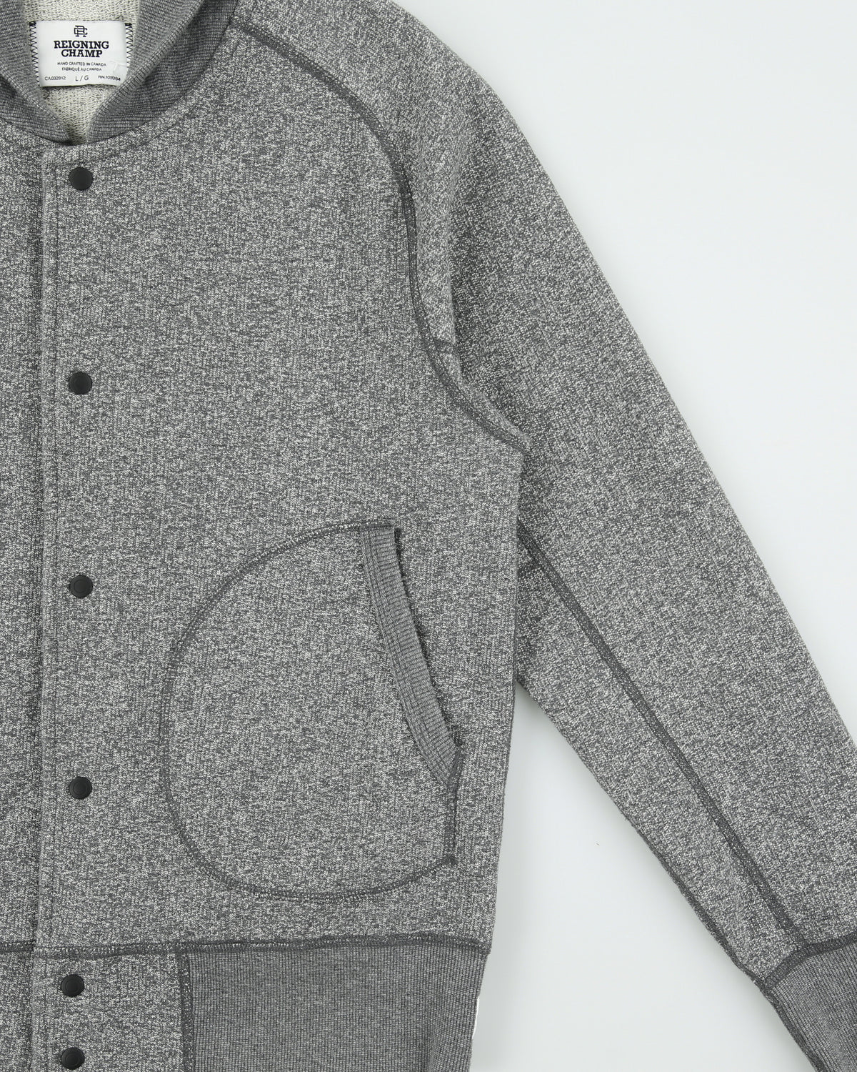 Reigning Champ Marl Grey Hand Crafted In Canada Heavyweight Jersey Bomber Jacket - L