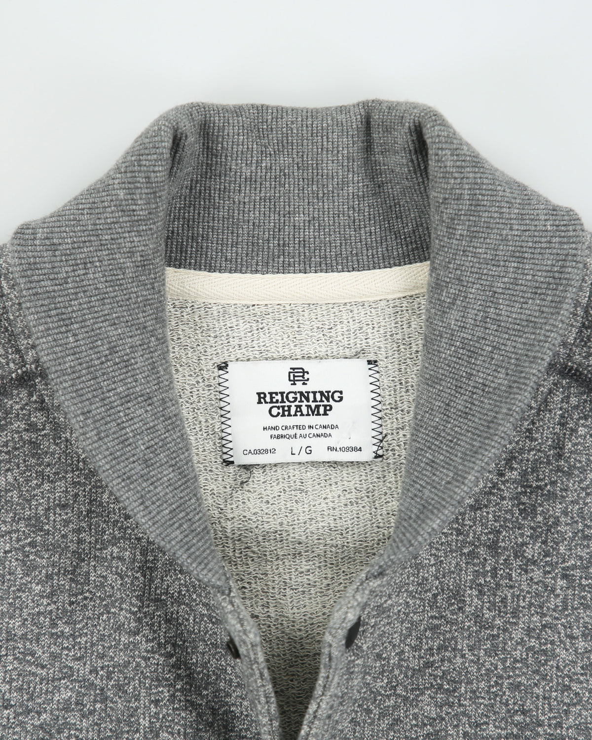 Reigning Champ Marl Grey Hand Crafted In Canada Heavyweight Jersey Bomber Jacket - L