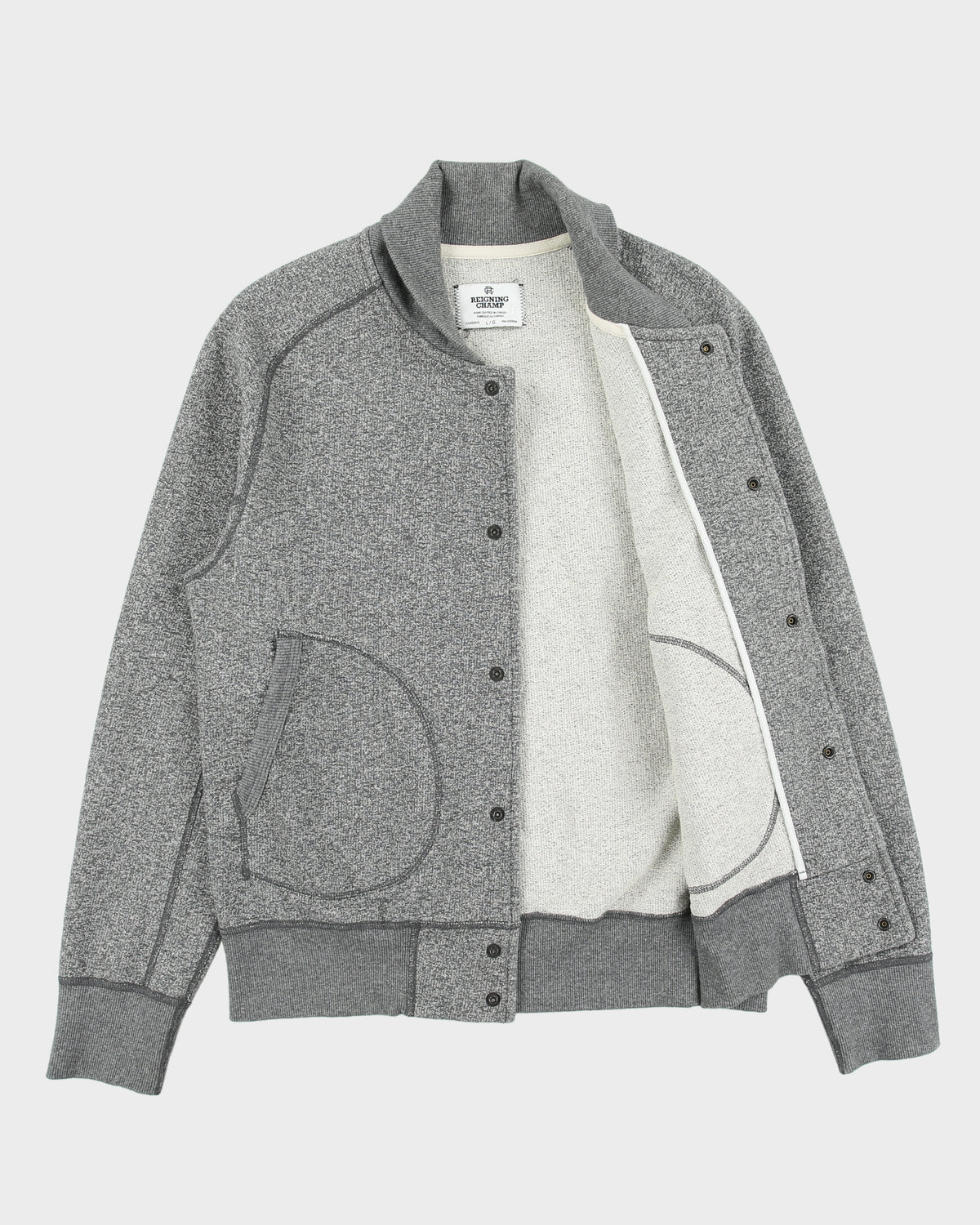 Reigning Champ Marl Grey Hand Crafted In Canada Heavyweight Jersey Bomber Jacket - L