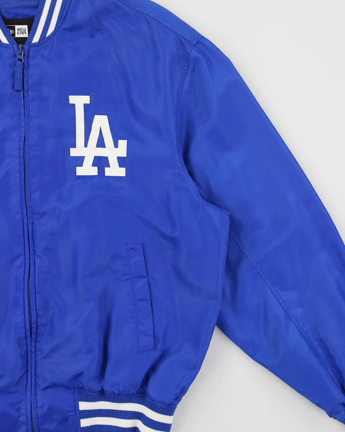 New Era x MLB Los Angeles Dodgers Royal Blue Satin Stitched Baseball Bomber Jacket - L