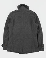 Vintage Y2K 00s Diesel Marl Grey Wool Blend Lambskin Detailed Double Breasted Peacoat - S