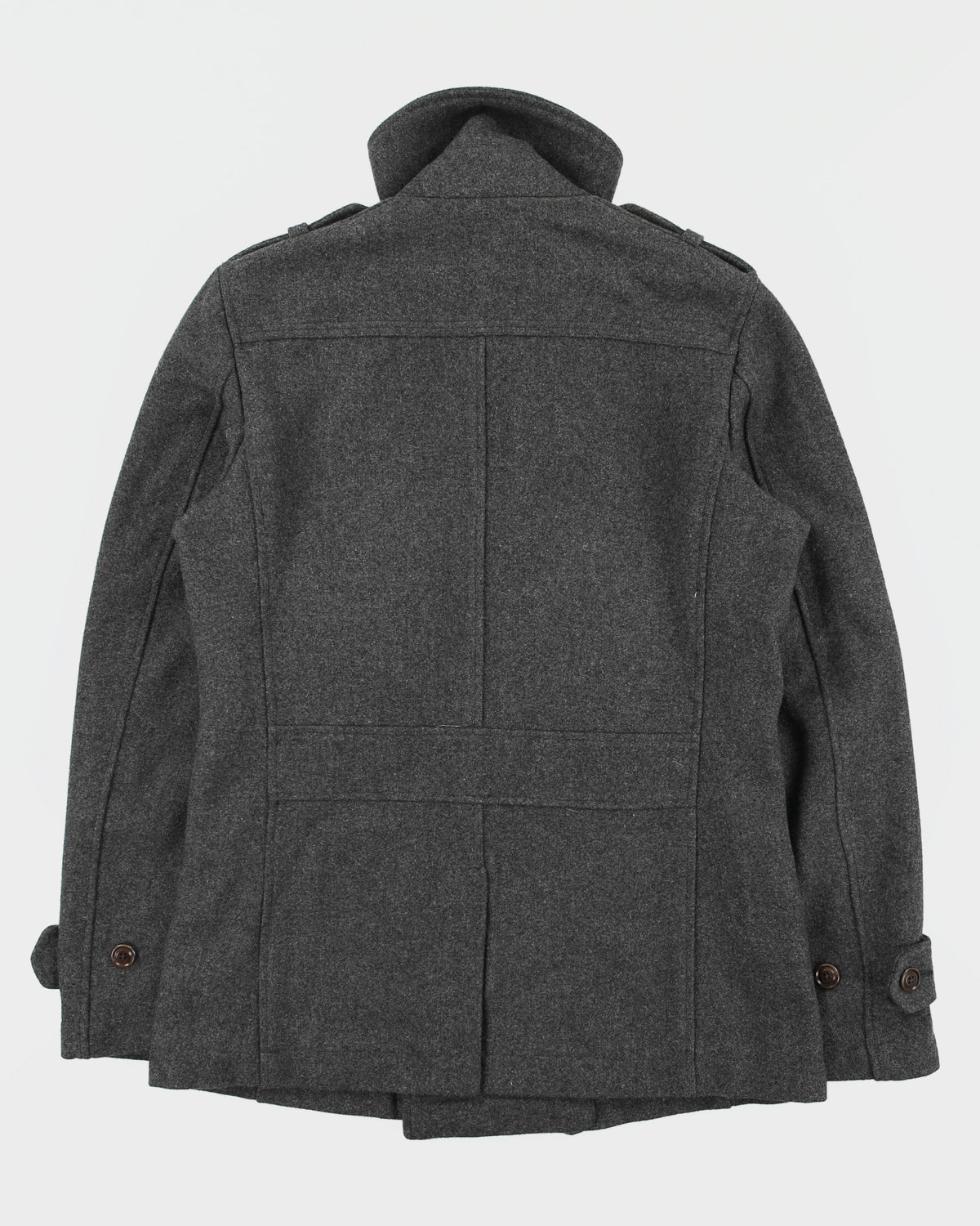 Vintage Y2K 00s Diesel Marl Grey Wool Blend Lambskin Detailed Double Breasted Peacoat - S