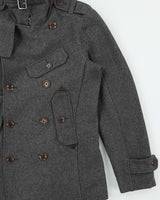 Vintage Y2K 00s Diesel Marl Grey Wool Blend Lambskin Detailed Double Breasted Peacoat - S