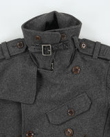 Vintage Y2K 00s Diesel Marl Grey Wool Blend Lambskin Detailed Double Breasted Peacoat - S