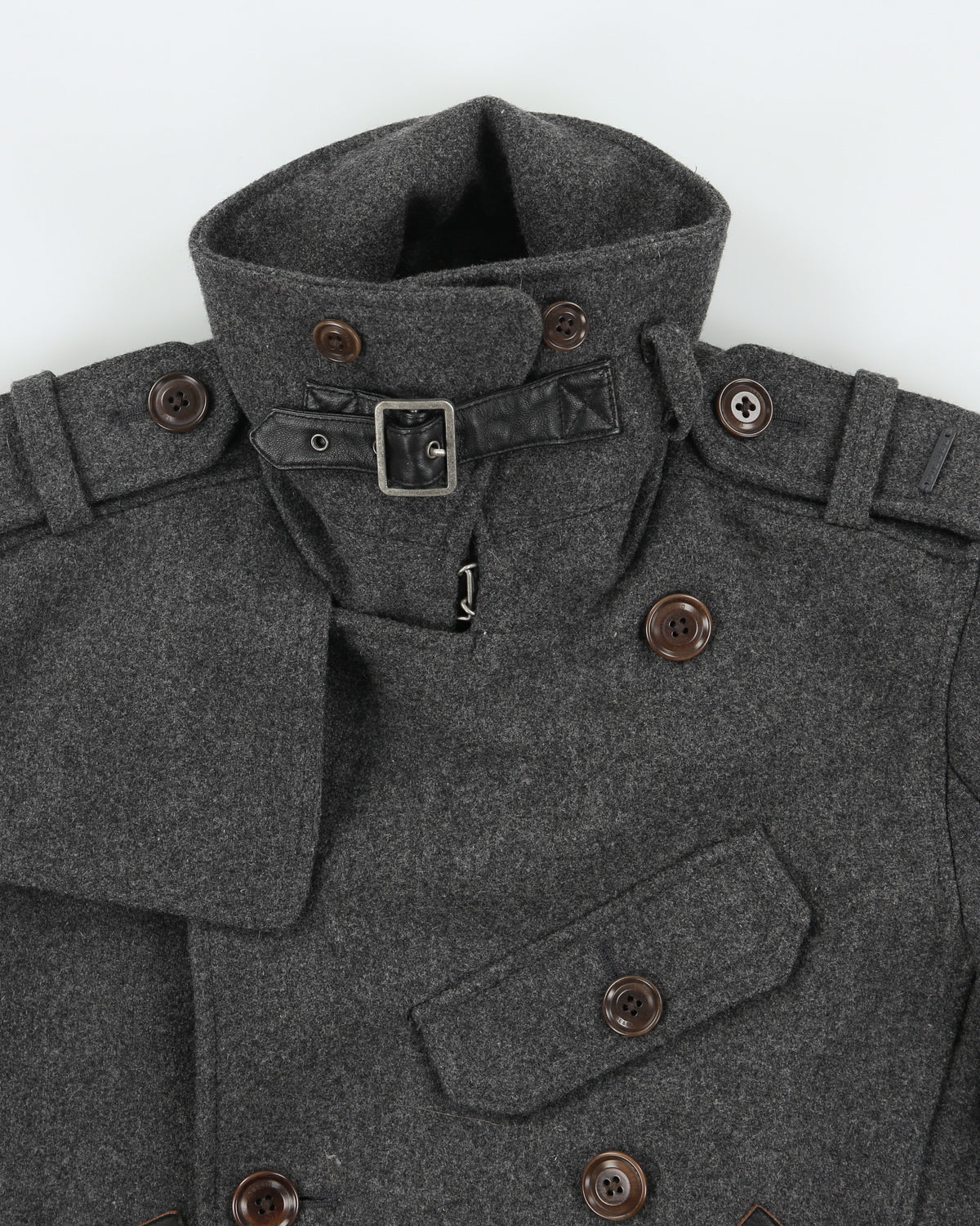 Vintage Y2K 00s Diesel Marl Grey Wool Blend Lambskin Detailed Double Breasted Peacoat - S