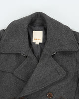 Vintage Y2K 00s Diesel Marl Grey Wool Blend Lambskin Detailed Double Breasted Peacoat - S