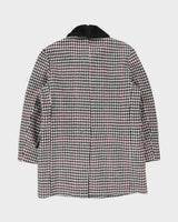 Vintage 1980s Sears Houndstooth Wool Faux Shearling Lined Mid Length Over Coat - L