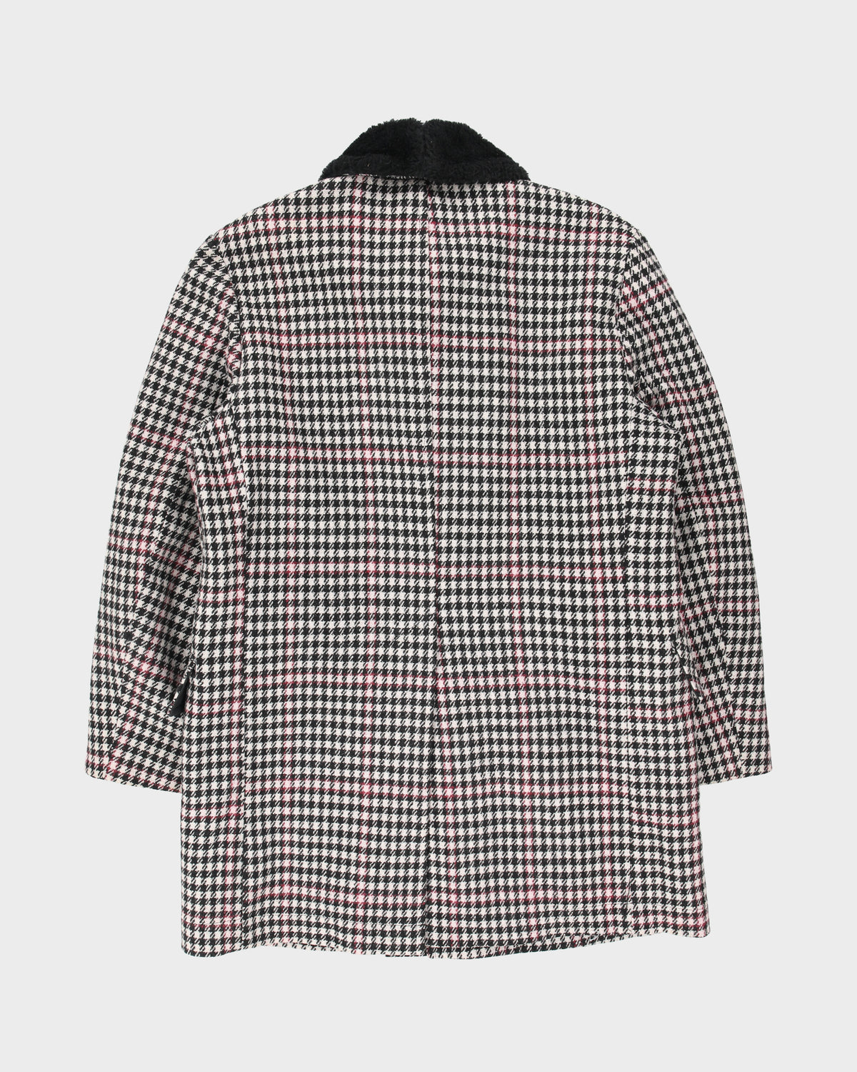 Vintage 1980s Sears Houndstooth Wool Faux Shearling Lined Mid Length Over Coat - L