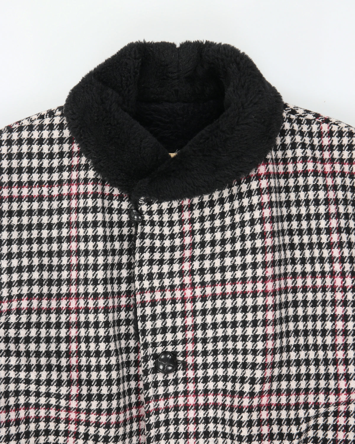 Vintage 1980s Sears Houndstooth Wool Faux Shearling Lined Mid Length Over Coat - L