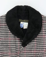 Vintage 1980s Sears Houndstooth Wool Faux Shearling Lined Mid Length Over Coat - L