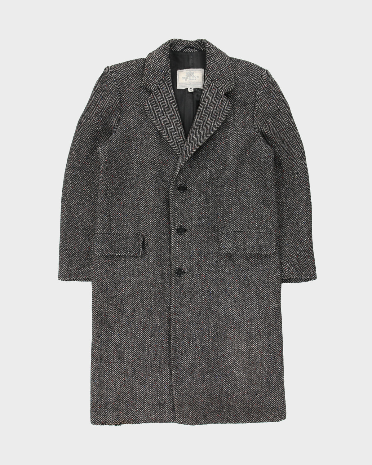 Vintage 1990s Bentley's Of London Speckled Wool Herringbone Over Coat - M