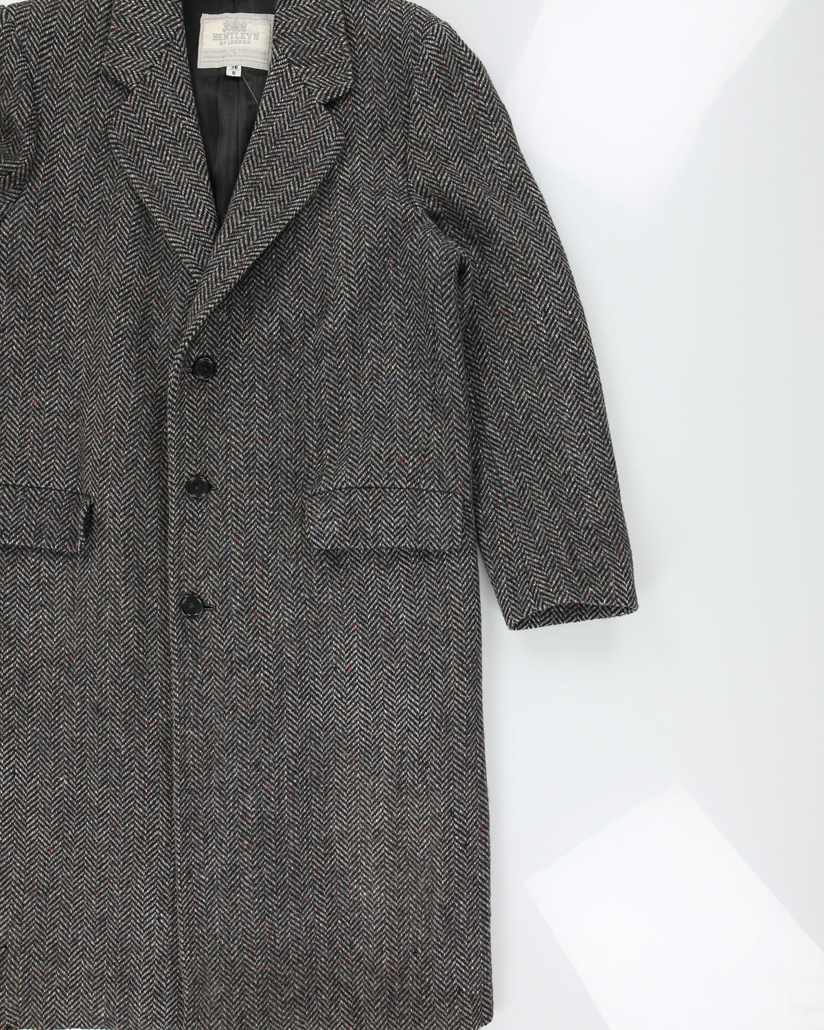 Vintage 1990s Bentley's Of London Speckled Wool Herringbone Over Coat - M
