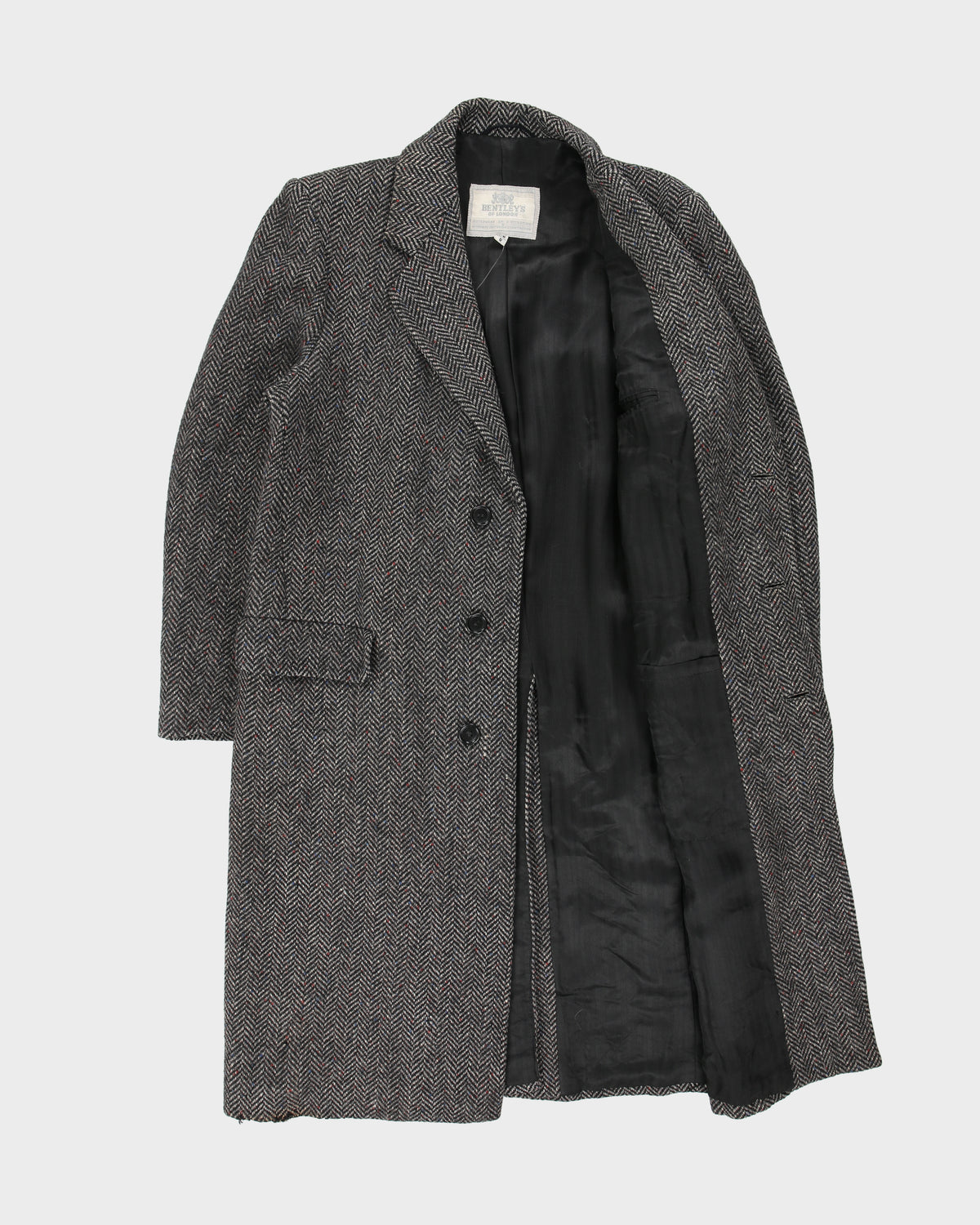 Vintage 1990s Bentley's Of London Speckled Wool Herringbone Over Coat - M