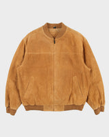 Vintage Y2K 00s John Ashford Camel Tan Suede Quilt Lined Bomber Jacket - L