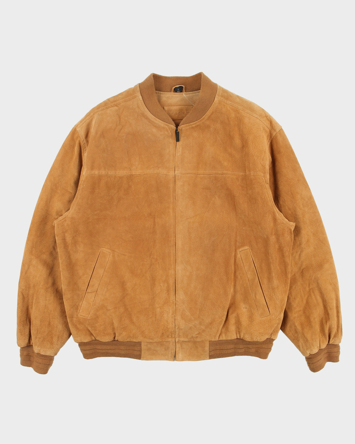 Vintage Y2K 00s John Ashford Camel Tan Suede Quilt Lined Bomber Jacket - L