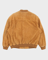 Vintage Y2K 00s John Ashford Camel Tan Suede Quilt Lined Bomber Jacket - L