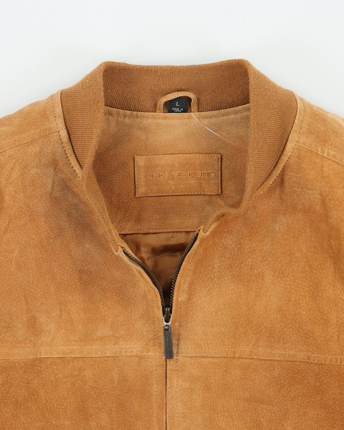 Vintage Y2K 00s John Ashford Camel Tan Suede Quilt Lined Bomber Jacket - L