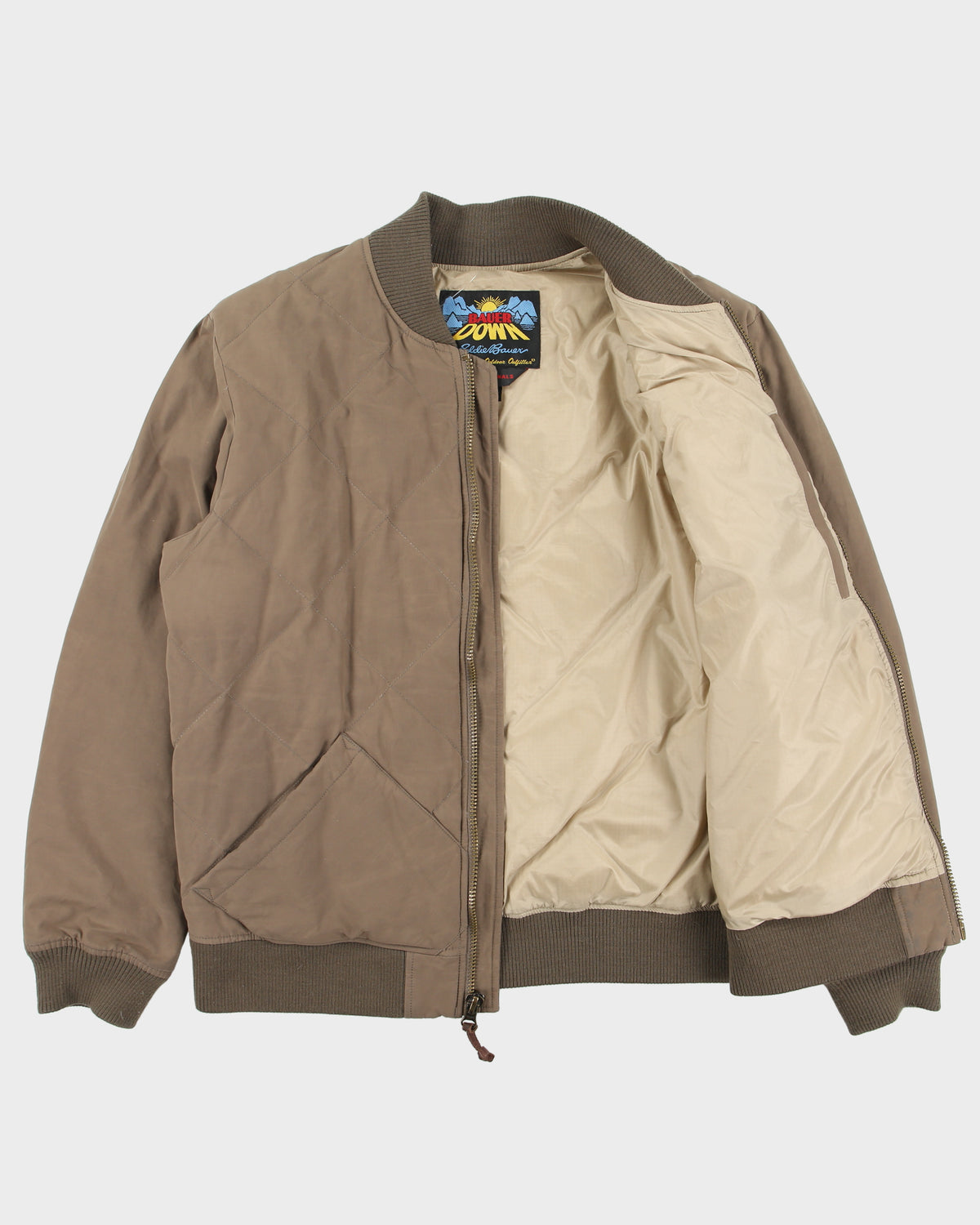 Eddie Bauer Khaki EB Originals 1936 Skyliner Goose Down Diamond Quilt Bomber Jacket - L