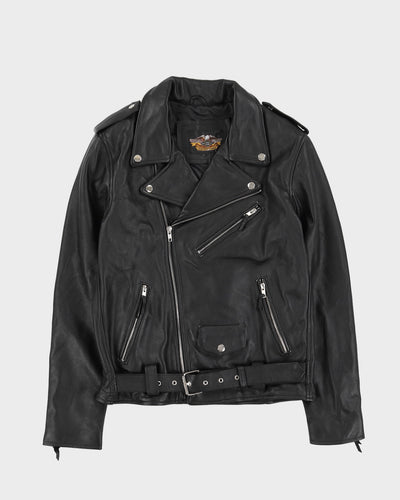 00s Harley Davidson Black Biker Leather Jacket - S