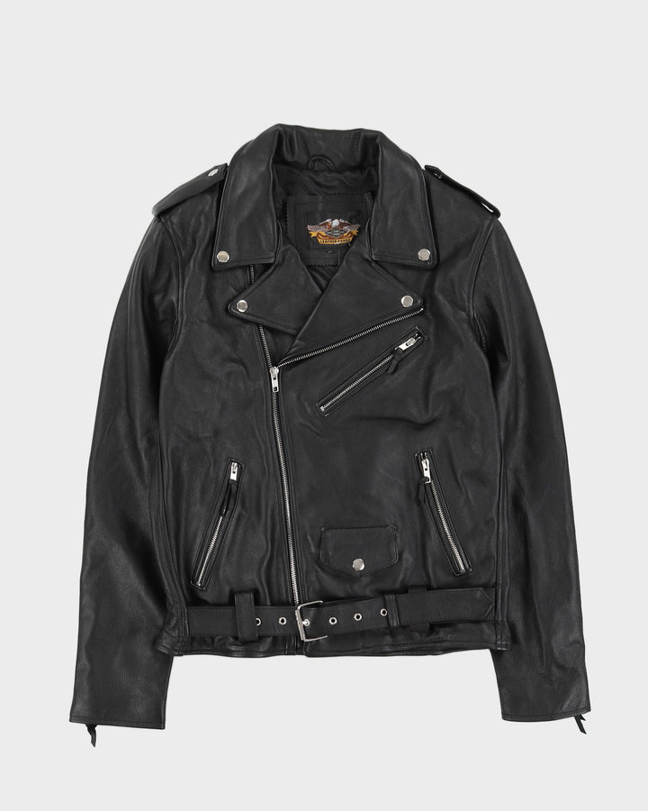 00s Harley Davidson Black Biker Leather Jacket - S