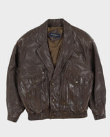 Vintage 80s Yves Saint Laurent Brown Leather Jacket - L