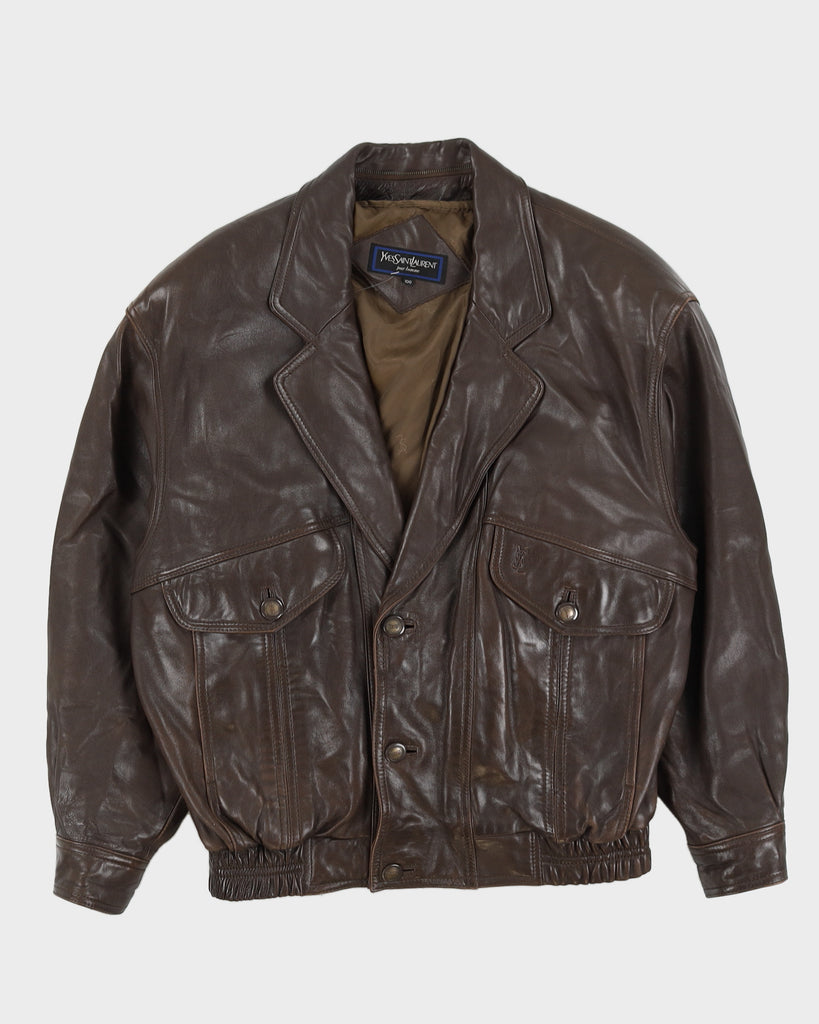 Vintage 80s Yves Saint Laurent Brown Leather Jacket - L – Rokit