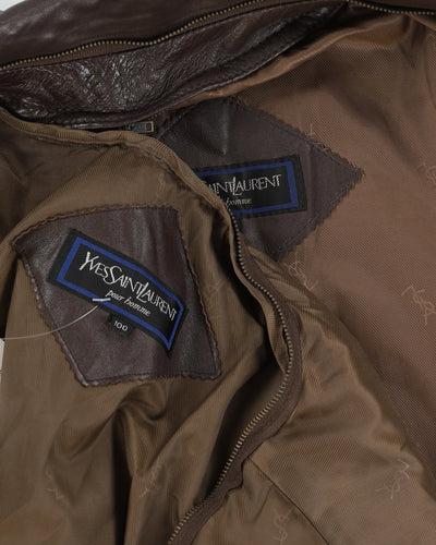 Vintage 80s Yves Saint Laurent Brown Leather Jacket - L